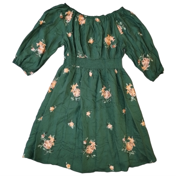 Anthropologie Kindred Embroidered Long Sleeve Off Shoulder Dress - Picture 12 of 16